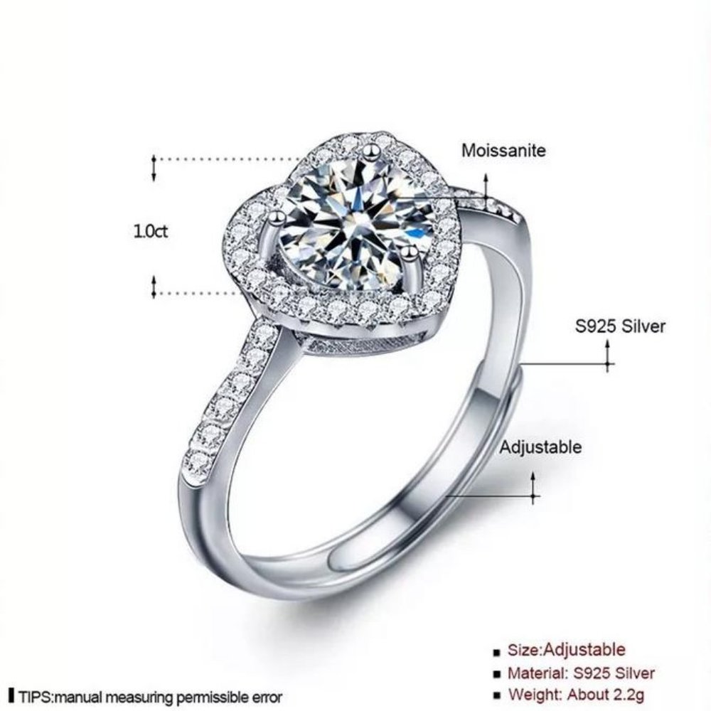 Certified 1ct. t.w. Moissanite Diamond Heart Halo Ring NEW - Picture 6 of 9